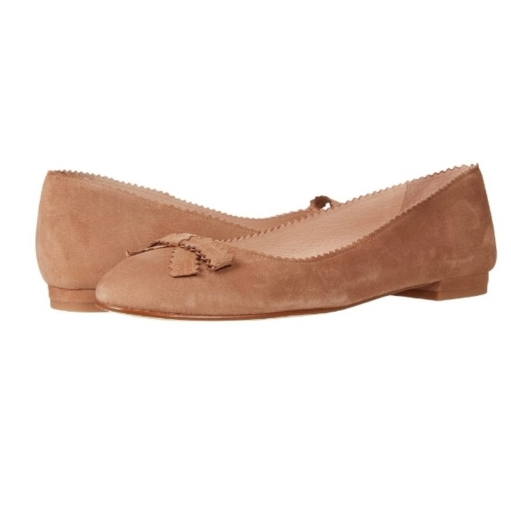 French Sole Halo Make up Suede Ballet Flat Shoes Bow Tan Leather size 9.5 EUC